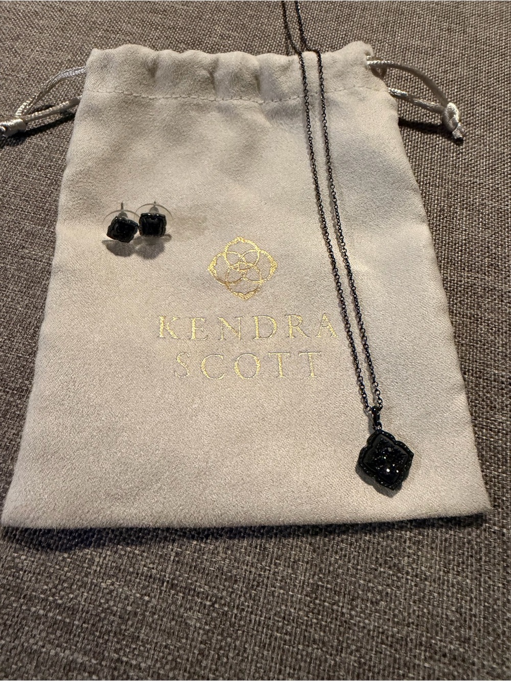 Kendra Scott Black Drusy Necklace and Stud Earrings Set